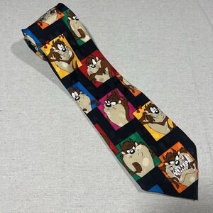 Looney Tunes Mania Neck Tie Taz Tasmanian Devil  100% Silk Vintage 1993 Colorful